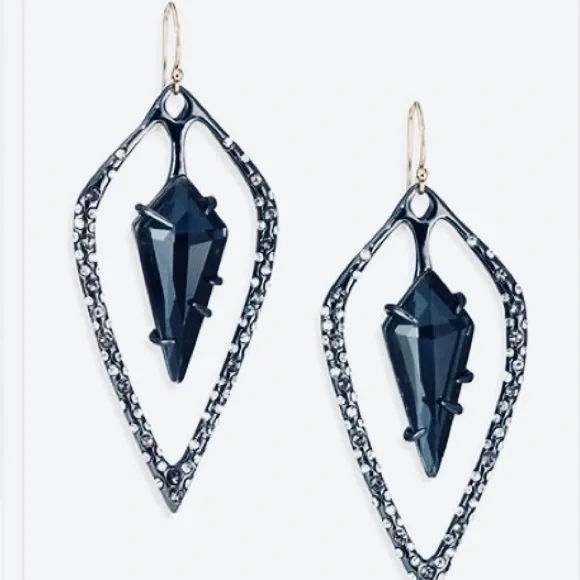 ALEXIS BITTAR NEW Open Kite Dark Gunmetal Smoke Blue Swarovski Crystals Earrings - Picture 5 of 13